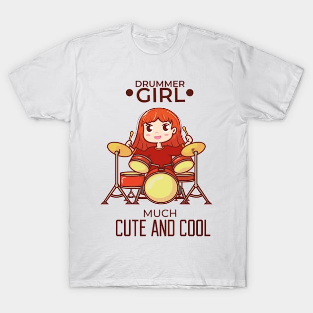 drummer girl cute and cool character illustration T-Shirt by MAAQ Design